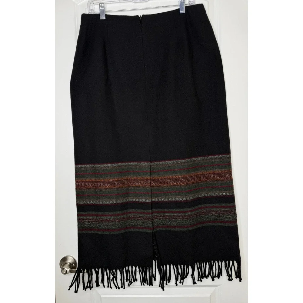 Vintage Michele Wool Blend Fringe Maxi Skirt Southwestern Western Size 14